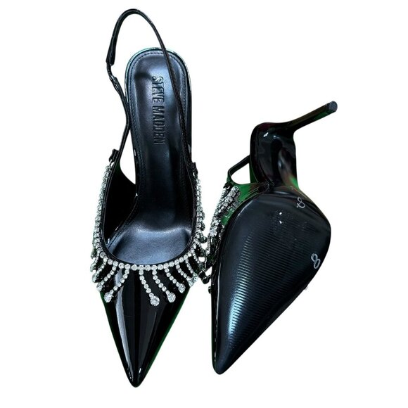 Steve Madden Black Patent Rhinestone Slingback Heels NWT | Size 8 - Picture 3 of 7